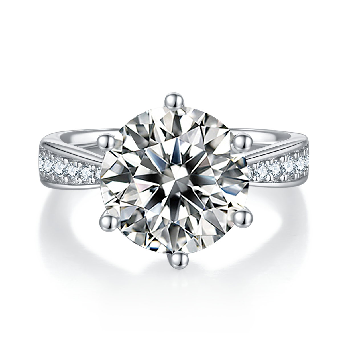 Micro Inlaid Dynamic S925 Silver Plated Platinum Moissanite Diamond Women's Ring 5.0 Carat D-Class